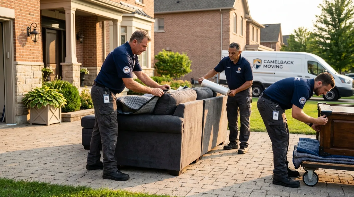 Large estate moving crew wrapping furniture in Thompson, ND